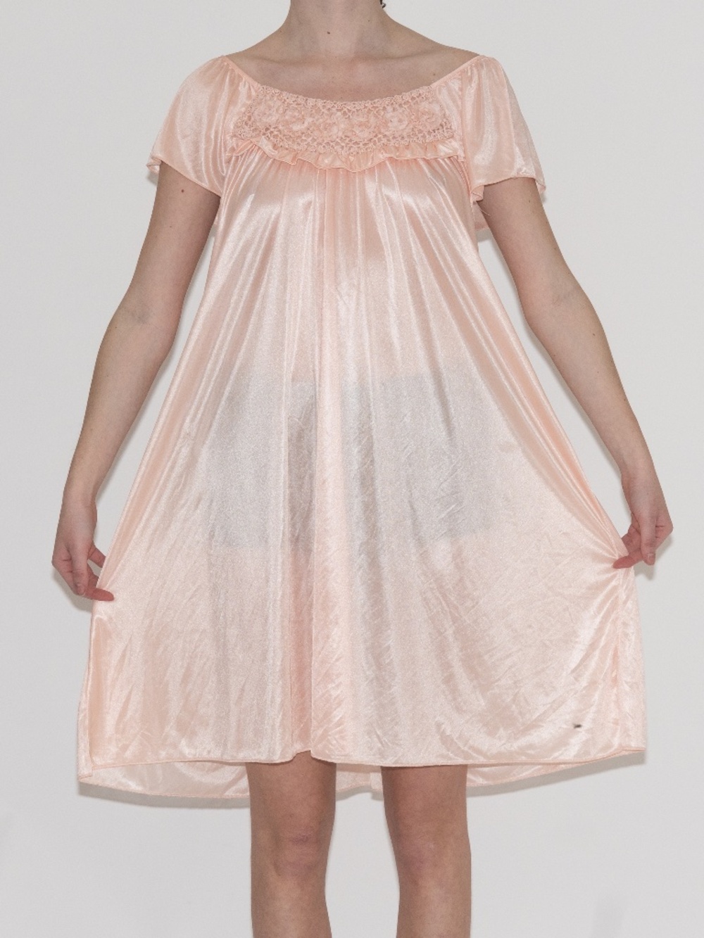 Vintage babydoll nightgown peach pink one size nylon lati fashion intimates